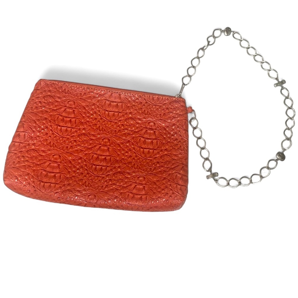 Vintage Y2K - Oversized Wristlet Clutch-Orange Textured with Engraved Charms